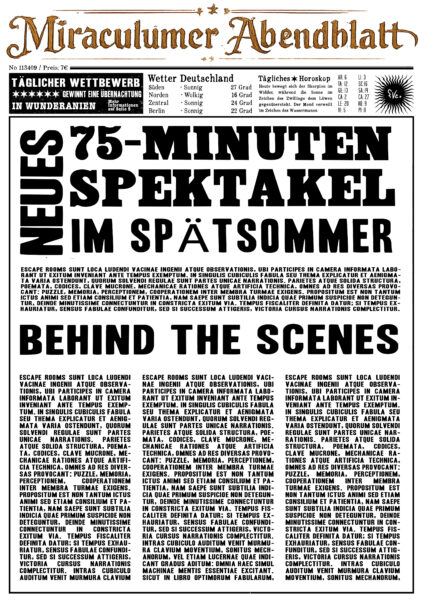 Zeitung "Miraculumer Abendblatt" mit Titelstory: Neues 75-Minuten Spektakel im Spätsommer