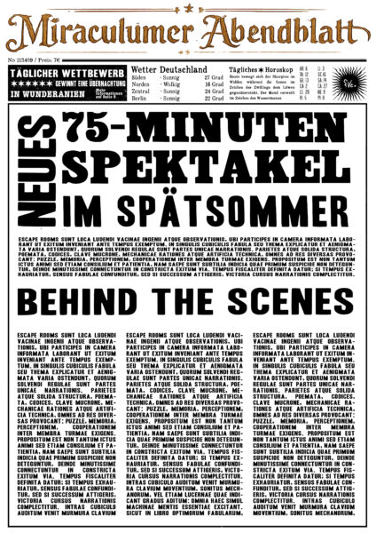 Zeitung "Miraculumer Abendblatt" mit Titelstory: Neues 75-Minuten Spektakel im Spätsommer
