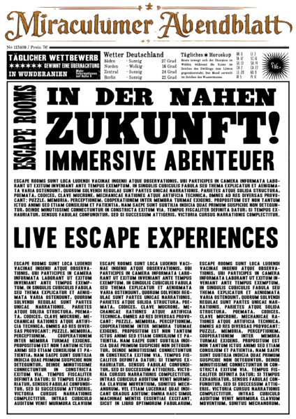 Zeitung BLOG Beitrag Titelseite Zukunft der Escape Rooms